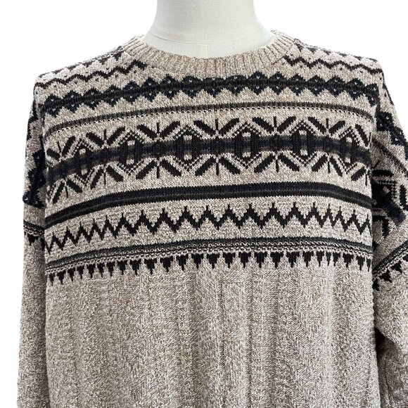 Bill Blass Mens Sweater XL Beige Black Fair Isle Knit USA Vintage Grandpa Core - Picture 7 of 8